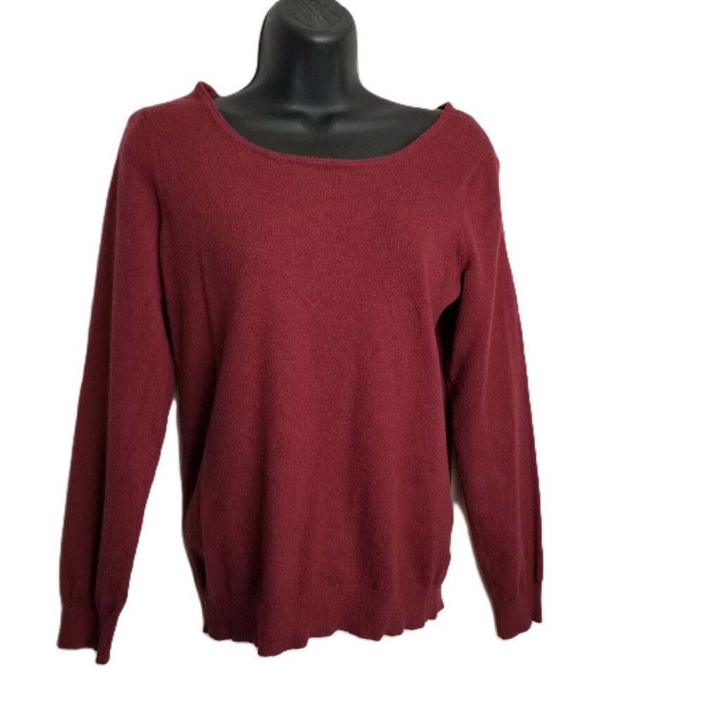 Love Ellie Sweater Medium Burgundy Crossback Detail Boat Neck Minimalist